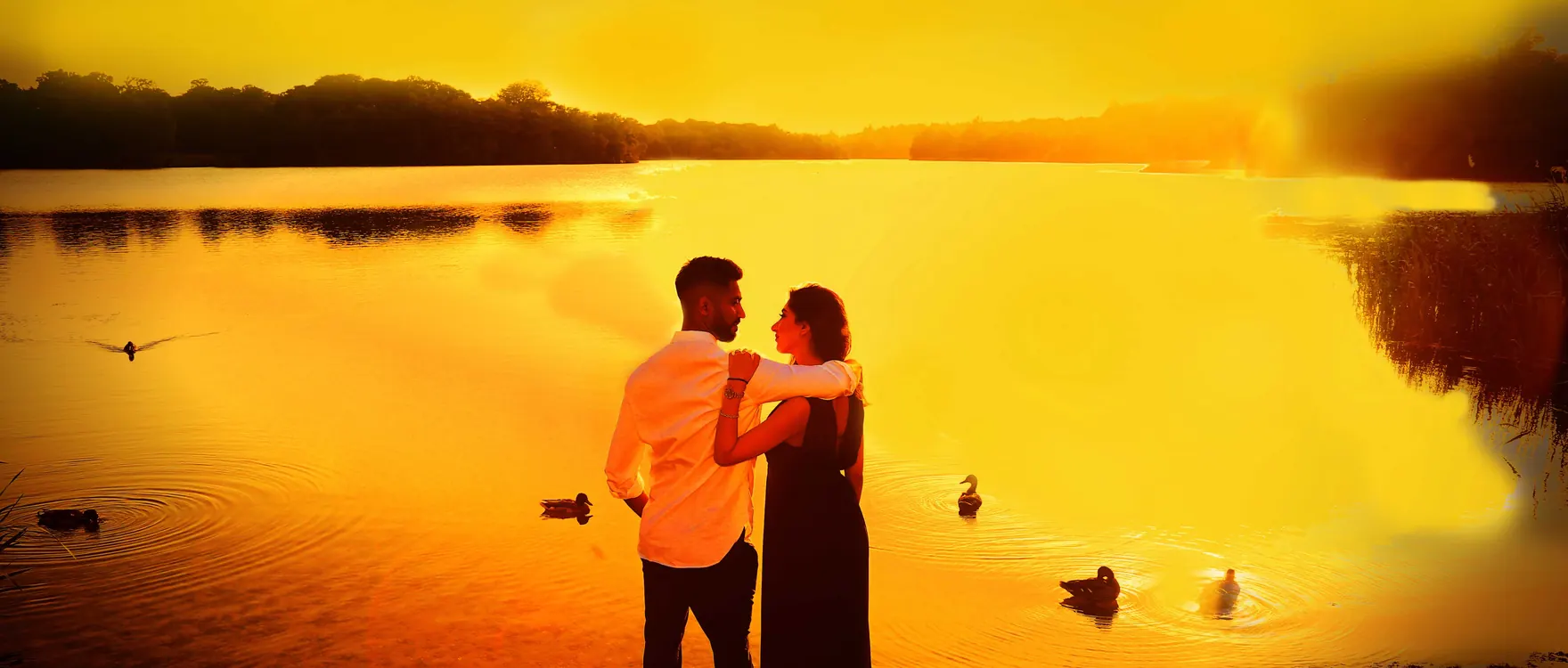 Engaged couple at a scenic pre-wedding shoot location near London
